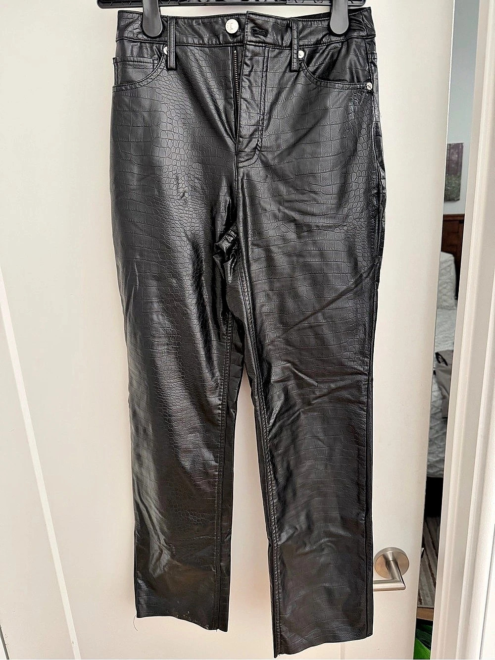 Express Modern Straight Super High Rise Croc Embossed Faux Leather Pant